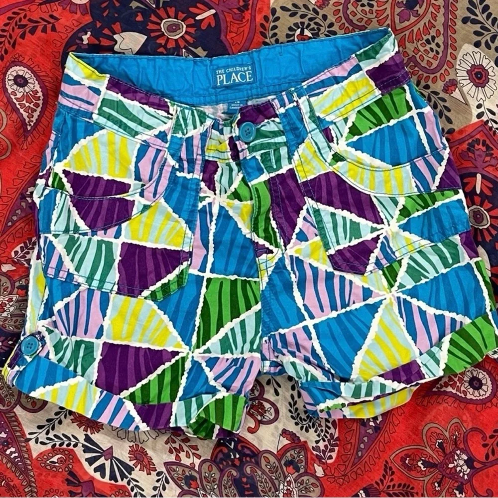 Two Pair The Children’s Place Adjustable Waist Cuffed Shorts Pink & Blue Size 14